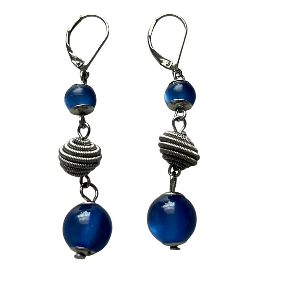 Elegant Blue and Silver Drop Earrings EUC